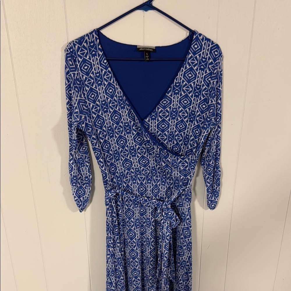 Blue Patterned Wrap Dress